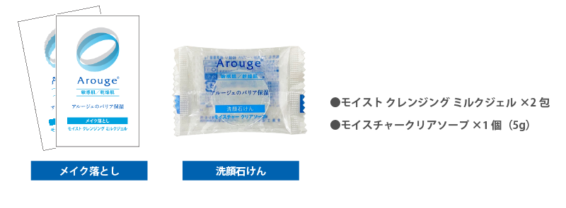 サンプルセット内容：【メイク落とし】モイスト クレンジング ミルクジェル×2包・【洗顔石けん】モイスチャークリアソープ×1個（5g）